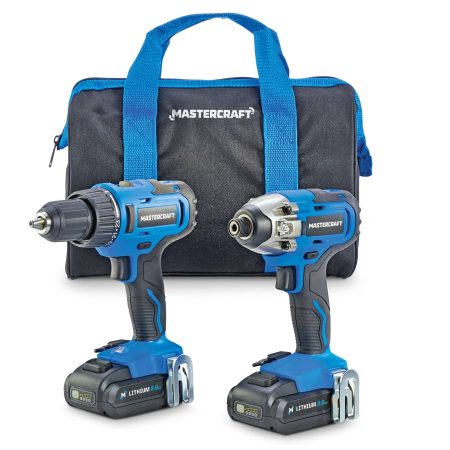 Mastercraft 20V Max Lithium-Ion Cordless Drill & Impact Driver with 2 PWR POD 2.0 Ah Batteries & Charger Combo Kit