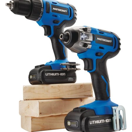 Mastercraft 20V Max Lithium-Ion Cordless Drill & Impact Driver with 2 PWR POD 2.0 Ah Batteries & Charger Combo Kit