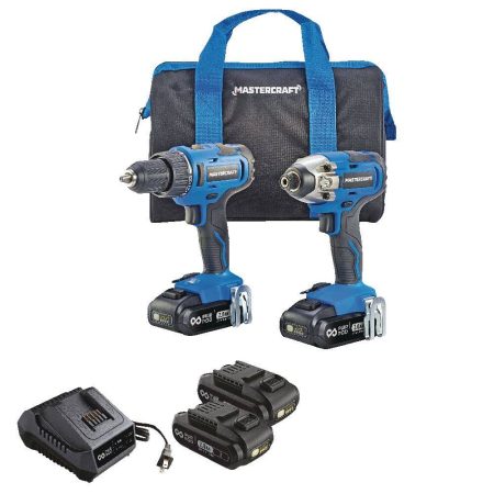 Mastercraft 20V Max Lithium-Ion Cordless Drill & Impact Driver with 2 PWR POD 2.0 Ah Batteries & Charger Combo Kit