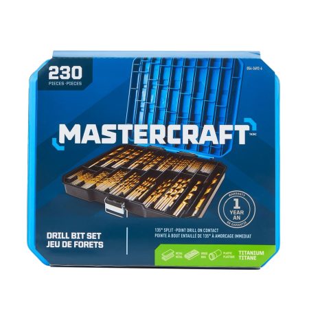 Mastercraft Titanium Drill Bit Set for Wood, Metal, Plastic, 230-pc