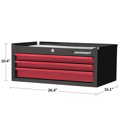 Mastercraft Middle/Intermediate Tool Chest w/ 3 Drawers, Black & Red, 26-in