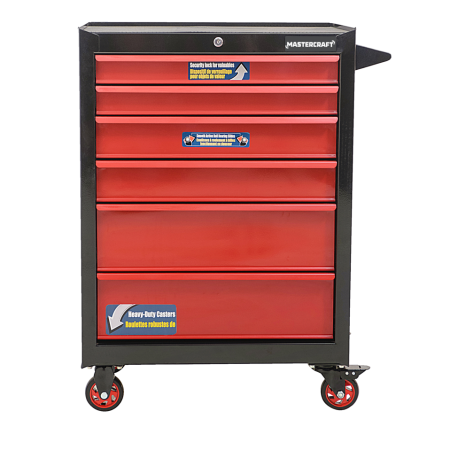 Mastercraft Rolling Tools Storage Cabinet w/ 6 Drawers, Black&Red, 26-in