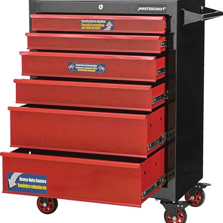 Mastercraft Rolling Tools Storage Cabinet w/ 6 Drawers, Black&Red, 26-in