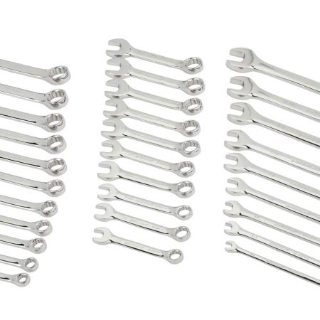 Mastercraft Combination Wrench Set, 30-pc, Stubby/Standard Sizes, SAE/Metric, Nickel-Chrome Plating