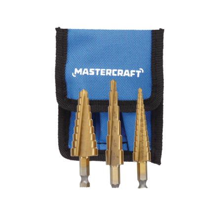 Mastercraft Titanium-Nitride Coated Step Drill Bit Set for Metal, Plastic, 3-pc