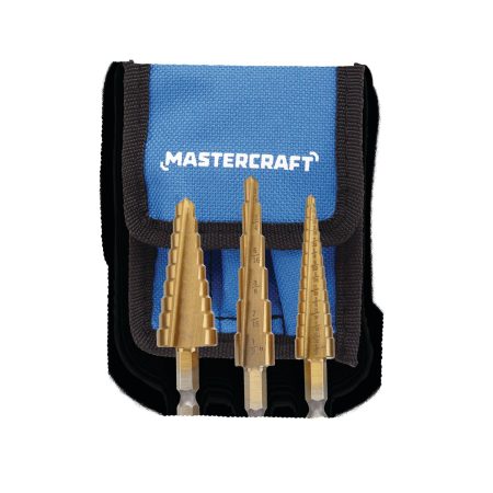 Mastercraft Titanium-Nitride Coated Step Drill Bit Set for Metal, Plastic, 3-pc