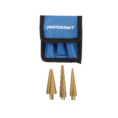 Mastercraft Titanium-Nitride Coated Step Drill Bit Set for Metal, Plastic, 3-pc