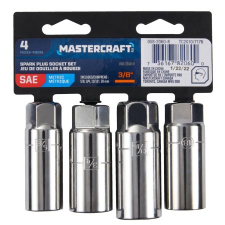 Mastercraft 3/8-in Drive, Spark Plug Socket Set, 4-pc CRV, Nickel-Chrome Plating