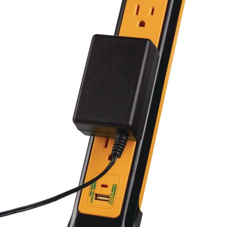 Mastercraft 6-Outlet and 1 USB Port Power Bar with 6-ft Cord, Yellow/Black