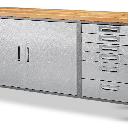 Mastercraft 6-Drawer, 2-Door Wooden Top Base Storage Cabinet with Shelf  & Wheels, Diamond Series, 77 x 20 x 38-in