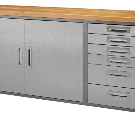 Mastercraft 6-Drawer, 2-Door Wooden Top Base Storage Cabinet with Shelf  & Wheels, Diamond Series, 77 x 20 x 38-in