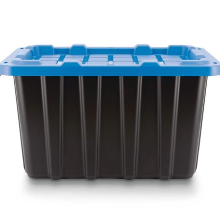 Mastercraft Heavy Duty Stackable Storage Box with Lid, 45-L, Black/Blue