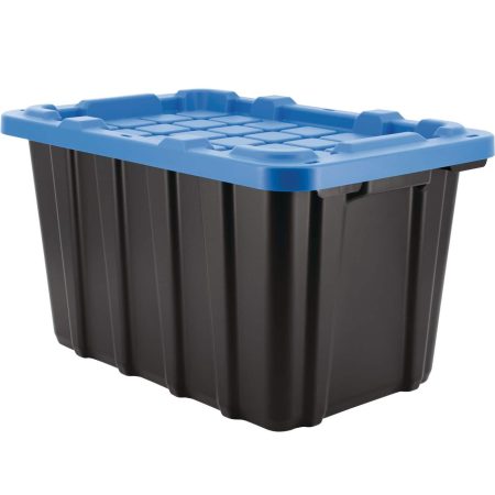 Mastercraft Heavy Duty Stackable Storage Box with Lid, 45-L, Black/Blue