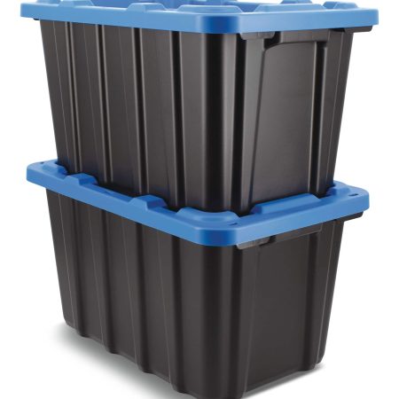 Mastercraft Heavy Duty Stackable Storage Box with Lid, 45-L, Black/Blue