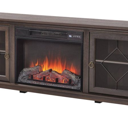 CANVAS Lotus Media Electric Fireplace TV Stand, 67-in, 1500W, Includes Remote Control, Brown