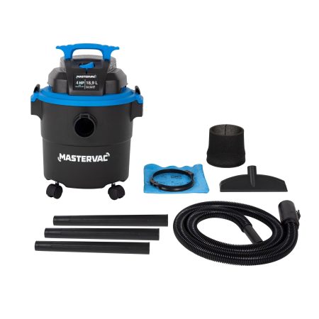 Mastervac AT18115P 4.0 Peak HP Poly Wet/Dry Shop Vacuum with Hose & Accessories, 18.9-L