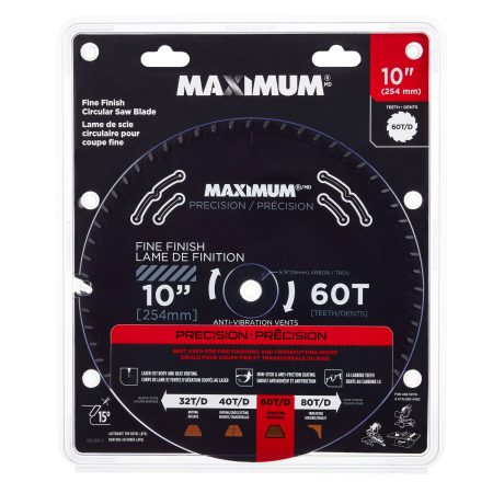 MAXIMUM 10-in 60T Carbide Tipped Fine Finish Circular Saw Blade for Wood