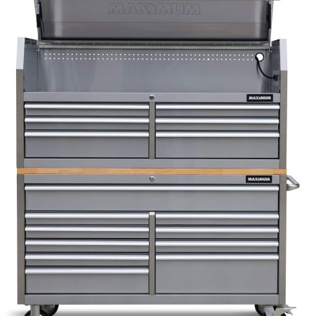 MAXIMUM Tool Storage Chest with 6 Drawers, Powerbar with USB, Stainless Steel, 56-in