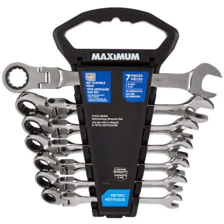 MAXIMUM Flexhead Ratcheting Wrench Set, Alloy Steel, 7-pc, Metric