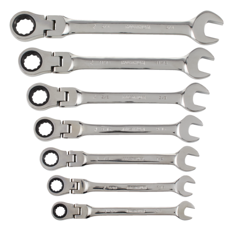 MAXIMUM Flexhead Ratcheting Wrench Set, Alloy Steel, 7-pc, SAE