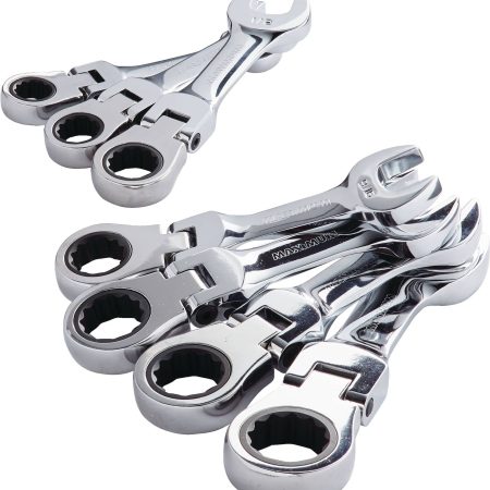 MAXIMUM Stubby Flex Head Ratcheting Wrench Set, SAE, Nickel-Chrome Plating, 7-pc