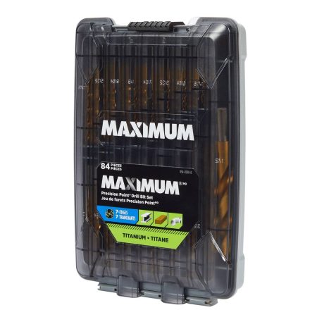 MAXIMUM Precision Point  7-Edge Titanium Drill Bit Set for Wood, Metal, Plastic, 84-pc