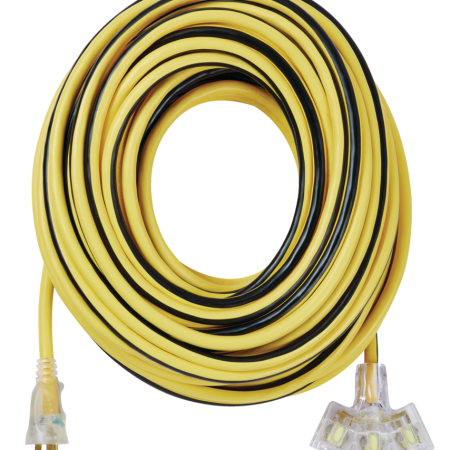 MAXIMUM 100-ft 12/3 Outdoor Extension Cord with 3 Grounded Outlets, Lighted End and Locking Connector, Yellow/Black