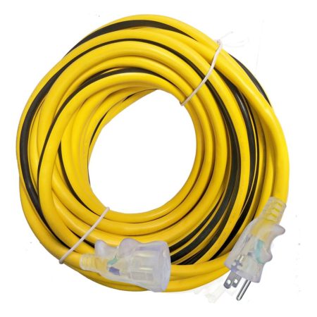 MAXIMUM 25-ft 12/3 Outdoor Extension Cord with Grounded Outlet, Lighted End and Locking Connector, Yellow/Black