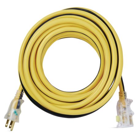 MAXIMUM 25-ft 12/3 Outdoor Extension Cord with Grounded Outlet, Lighted End and Locking Connector, Yellow/Black