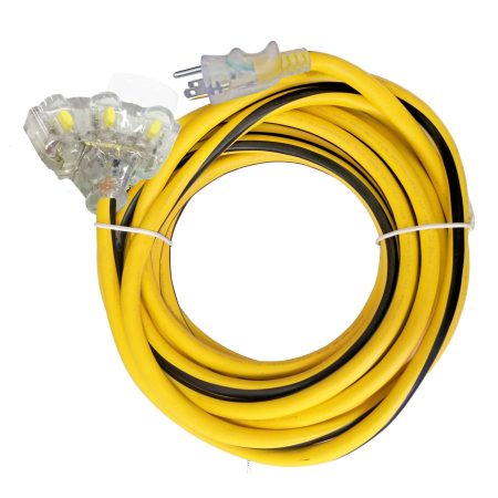 MAXIMUM 50-ft 12/3 Outdoor Extension Cord with 3 Grounded Outlets, Lighted End and Locking Connector, Yellow/Black