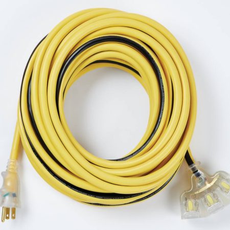 MAXIMUM 50-ft 12/3 Outdoor Extension Cord with 3 Grounded Outlets, Lighted End and Locking Connector, Yellow/Black