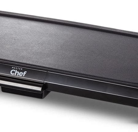 MASTER Chef Flat Top Electric Griddle w/ Warming Tray, Black, 10x20-in