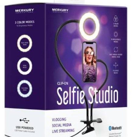 Merkury Selfie Studio Ring Light Phone Holder with Bluetooth, 3.3-in