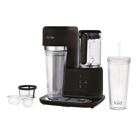 Mr. Coffee Hot Coffee, Iced Coffee & Frappe Maker with Integrated Blender & 2 Tumblers, Black