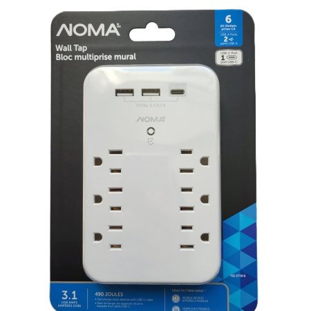 NOMA 6-Outlet 2 USB-A + USB-C Wall Block