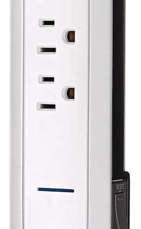 NOMA 6-Outlet and 2 USB Port Power Bar with Surge Protector, 4-ft Cord, 900 Joules, White