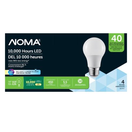 NOMA A19 40W LED Frosted Bulbs, 4-pk