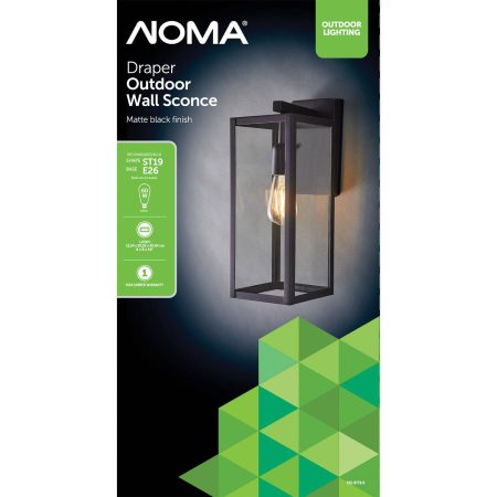 NOMA Draper Outdoor Wall Sconce, Matte Black, 16-in