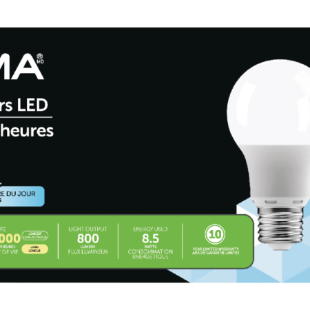 NOMA A19 E26 Base Household Non-Dimmable LED Light Bulbs, 5000K, 800 Lumens, Daylight, 60W, 4-pk