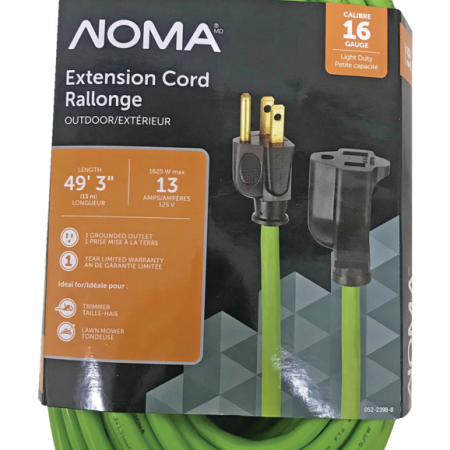 NOMA 49-ft 3-in 16/3 Outdoor Extension Cord with Grounded Outlet, Lime Green