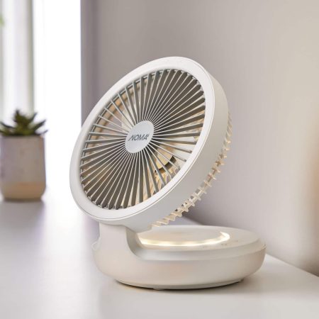 NOMA 4-Speed Battery Folding Fan with Night Light, White, 6-in