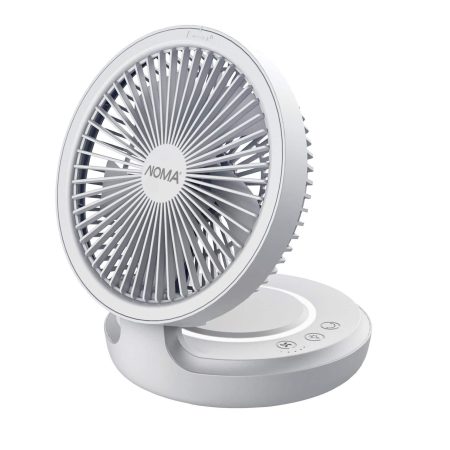 NOMA 4-Speed Battery Folding Fan with Night Light, White, 6-in