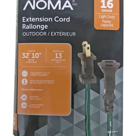 NOMA 32-ft 10-in 16/2 Outdoor Extension Cord, Flexible, 1 Outlet, Green