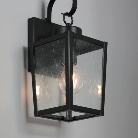 NOMA 1-Light Clear Seeded Glass Shade Outdoor Down Wall Light, Matte Black