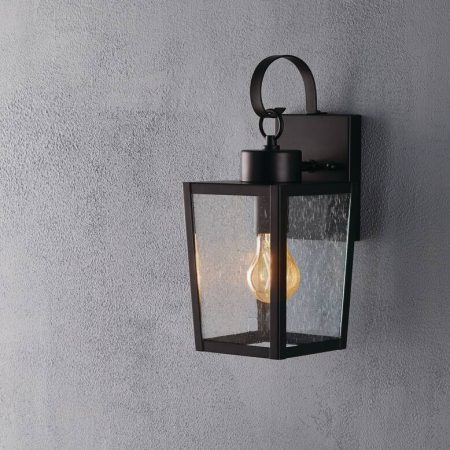 NOMA 1-Light Clear Seeded Glass Shade Outdoor Down Wall Light, Matte Black