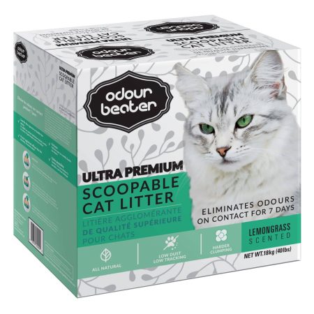 Odour Beater Ultra Premium Scoopable Clumping Cat Litter, Lemongrass Scent, 18-kg