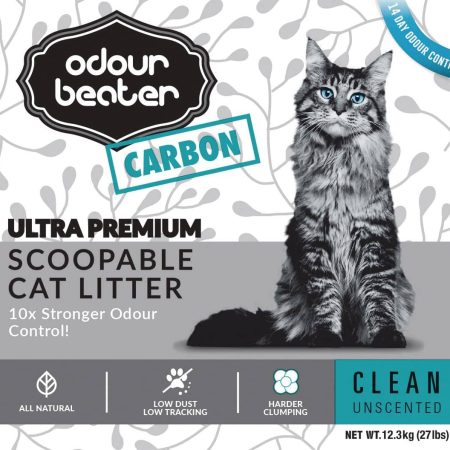 Odour Beater Ultra Premium Scoopable Clumping Cat Litter, Unscented with Carbon, 12.3-kg