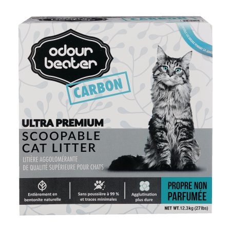 Odour Beater Ultra Premium Scoopable Clumping Cat Litter, Unscented with Carbon, 12.3-kg