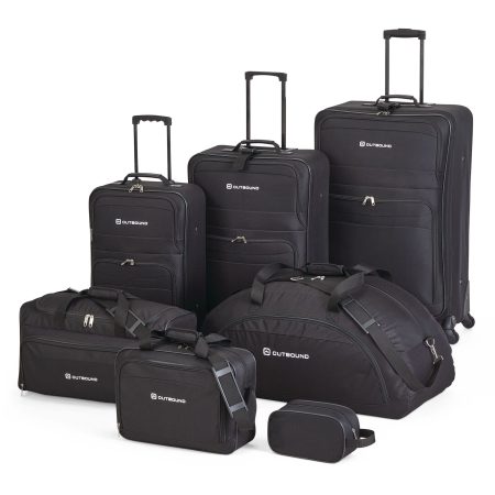 Outbound 7-Piece Softside Spinner Wheel Travel Luggage Suitcase Set w/ Duffle, Boarding Tote & Toiletry Bags