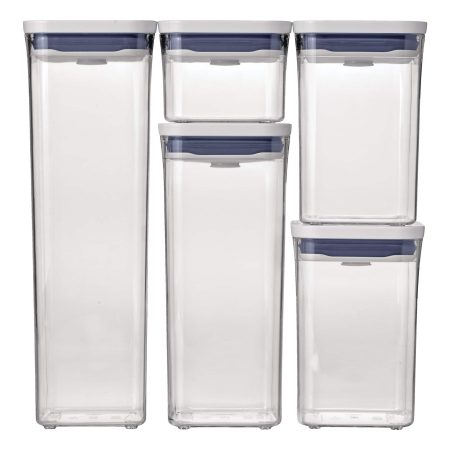 OXO POP Starter Food Storage Container Set with Lid, Plastic, White, Various Sizes, 5-pc